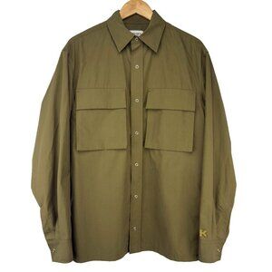 KENZO Button Down Cargo Maxi Pocket Oversized Fit Cotton Green Logo OverShirt  M